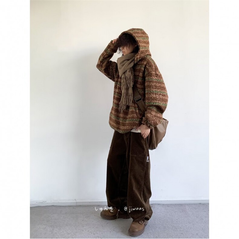1506/QW1010/P63新款日系半拉链加厚毛呢连帽条纹卫衣男情侣外套,女装短外套,星座1506