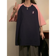 中性风插肩袖设计T恤女大码S立体贴标短袖T恤男DT8777P28控49，男装T恤，星座226-2