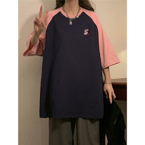 中性风插肩袖设计T恤女大码S立体贴标短袖T恤男DT8777P28控49图片