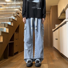 美式工装牛仔裤男春季百搭阔腿裤宽松直筒复古长裤子J8083-P45特，男装牛仔裤，星座509