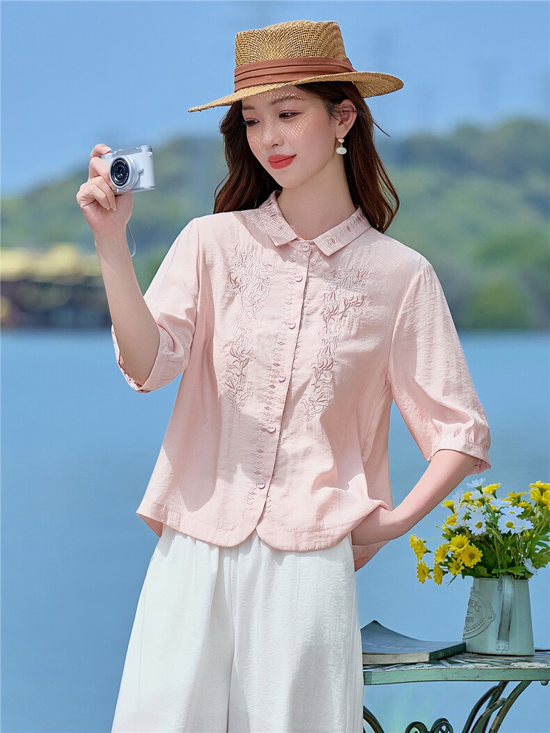 现货！现货！2026夏季新款时尚刺绣衬衫女,女装衬衫,以桐