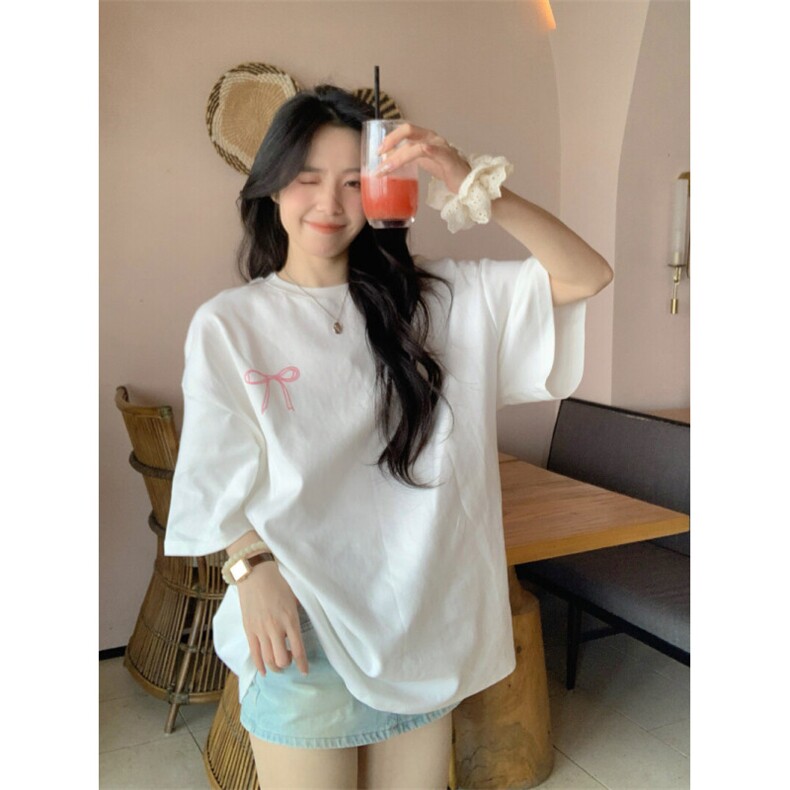 H0586-P35索罗娜罗口领短袖T恤夏季设计感蝴蝶结印花,女装T恤,星座617A-2