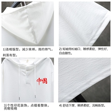 LD54276-P45连帽短袖t恤男大码胖子带帽五分袖中袖展架，男装T恤，电商A040A