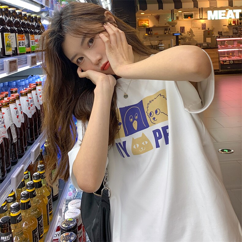 T0742-P25日系学院风潮流印花短袖情侣款百搭宽松上衣，男装T恤，星座617A-2