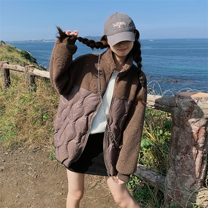羽绒服女2025年冬季新款女装欧货羊羔毛拼接小个子加厚白鸭绒外套图片