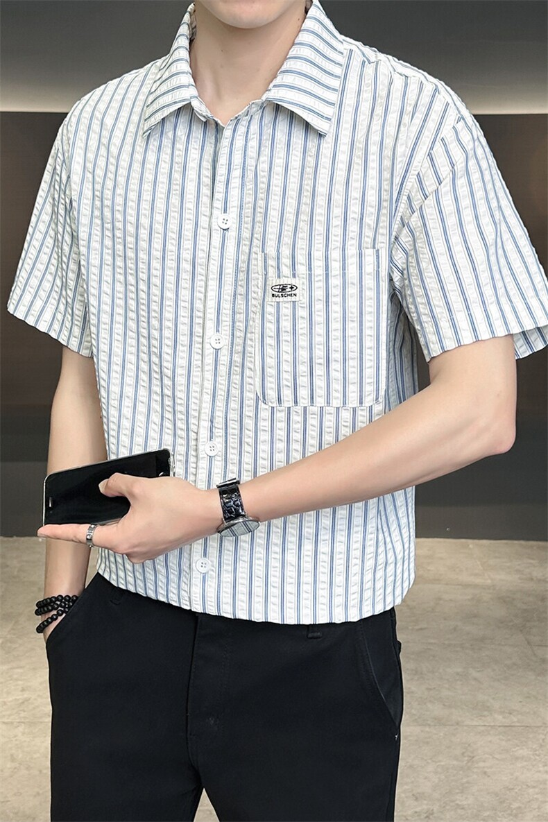 条纹衬衫男短袖夏档口大货帅气衬衣C317-C803-P50,男装衬衫,电商C317