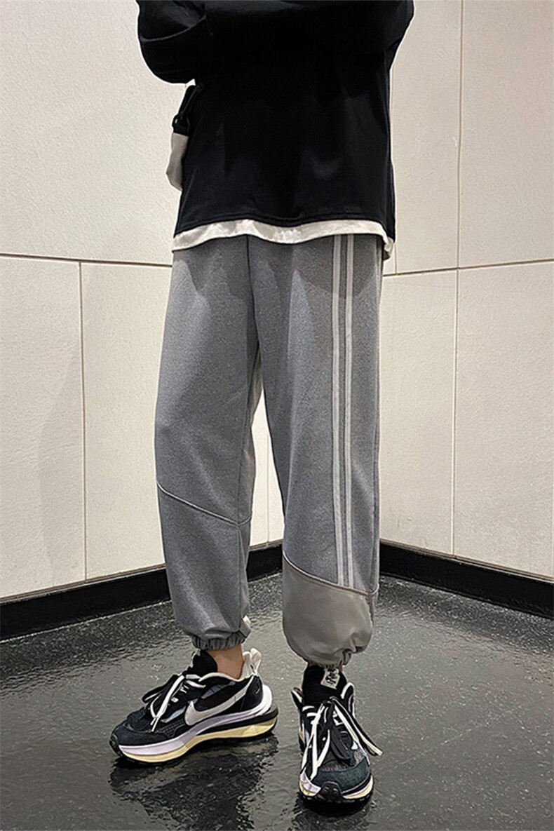 2021新品休闲复古情侣两杠拼接卫裤男女束脚运动裤T,男装休闲裤,电商A102B