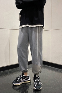 2021新品休闲复古情侣两杠拼接卫裤男女束脚运动裤T图片