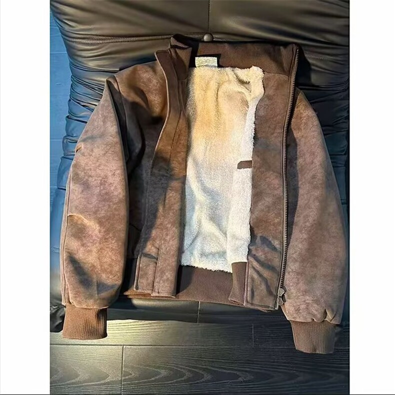 现货 美式夹克复古扎染PU皮衣加绒外套男JK114特P80图片