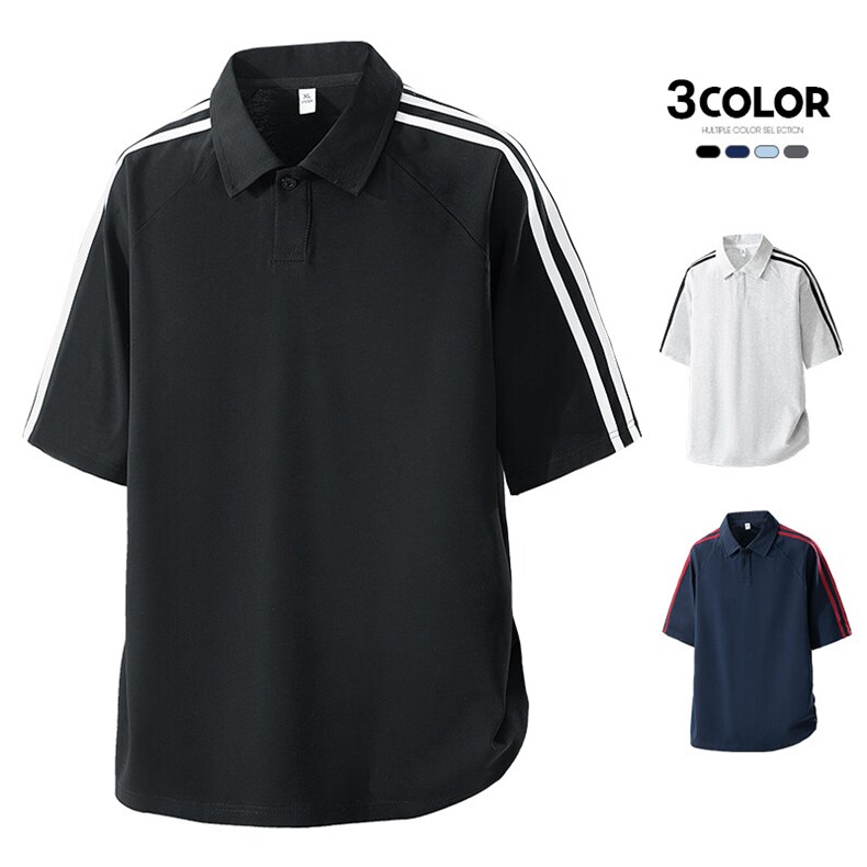 日系条纹拼接polo衫短袖t恤男夏季美式重磅宽松休闲五分袖，男装T恤，星座1206（原A206）