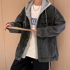 假两件牛仔外套男潮牌设计感夹克韩版潮流帅气连帽上衣JK6058-p70，男装工装外套，星座1008-2