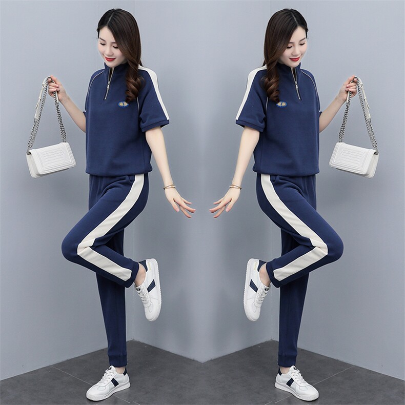 休闲运动女2024夏季新款韩版宽松显瘦时尚短袖短裤卫衣,女装运动套装,凯瑟曼