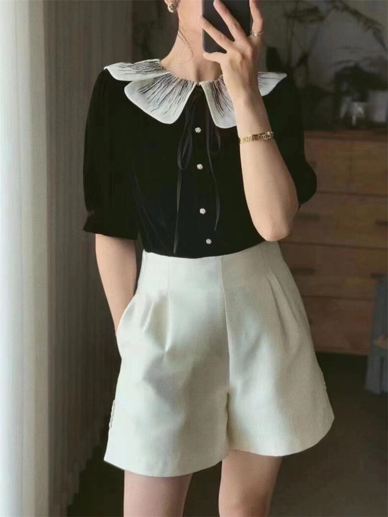 【现货】刺绣拼接金丝绒上衣，其它，色调轩