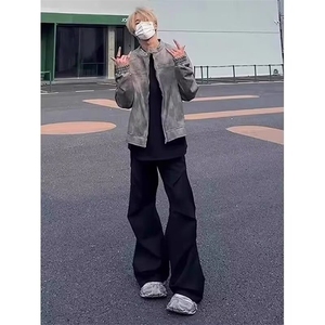 无品牌百搭潮流黑色褶皱西裤垂坠感高级感裤子男流行气质新款时尚图片