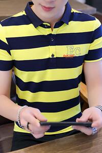 8013-P35夏季t恤男士短袖翻领polo衫夏装休闲潮流修身男装条纹半图片