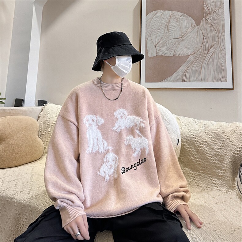 秋季潮牌宽松百搭针织衫2024新款甜美风植绒套头毛衣男M1665-P50,男装针织衫/毛衣,星座512-4