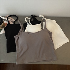 交叉美背文胸一体背心吊带内搭带胸垫外穿短款修身上衣，女装背心吊带，梦白服饰厂