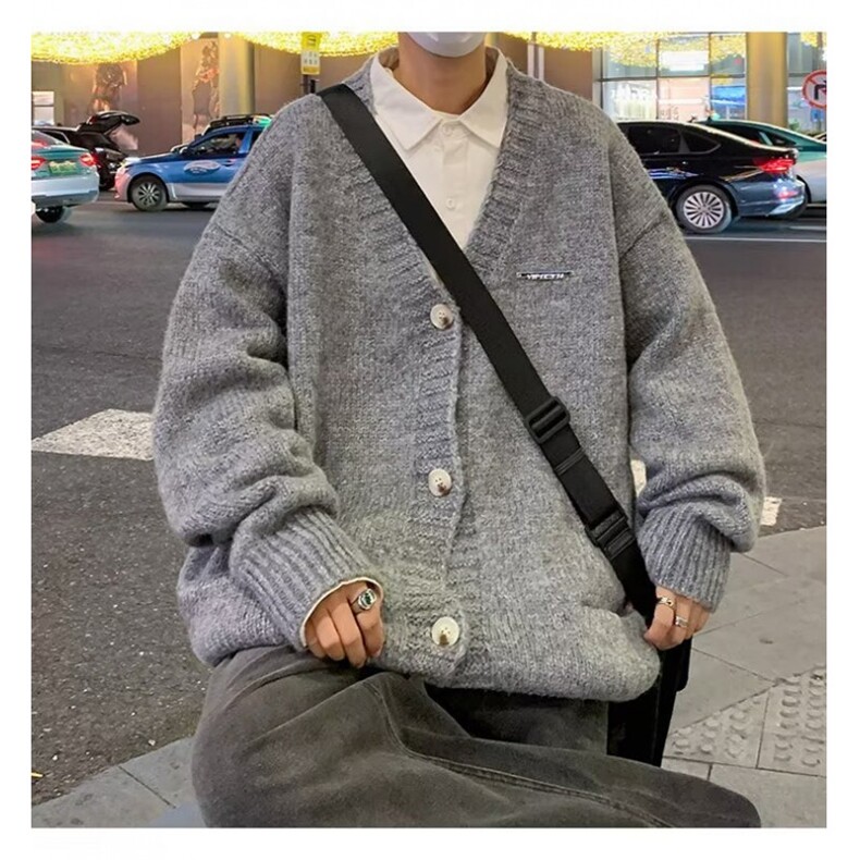 2024秋冬季新款美式休闲灰色慵懒风V领针织衫毛衣男开衫外套6312,男装针织衫/毛衣,星座506