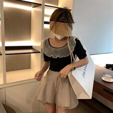 新款木耳边针织上衣冰爽面料，其它，XTZ style