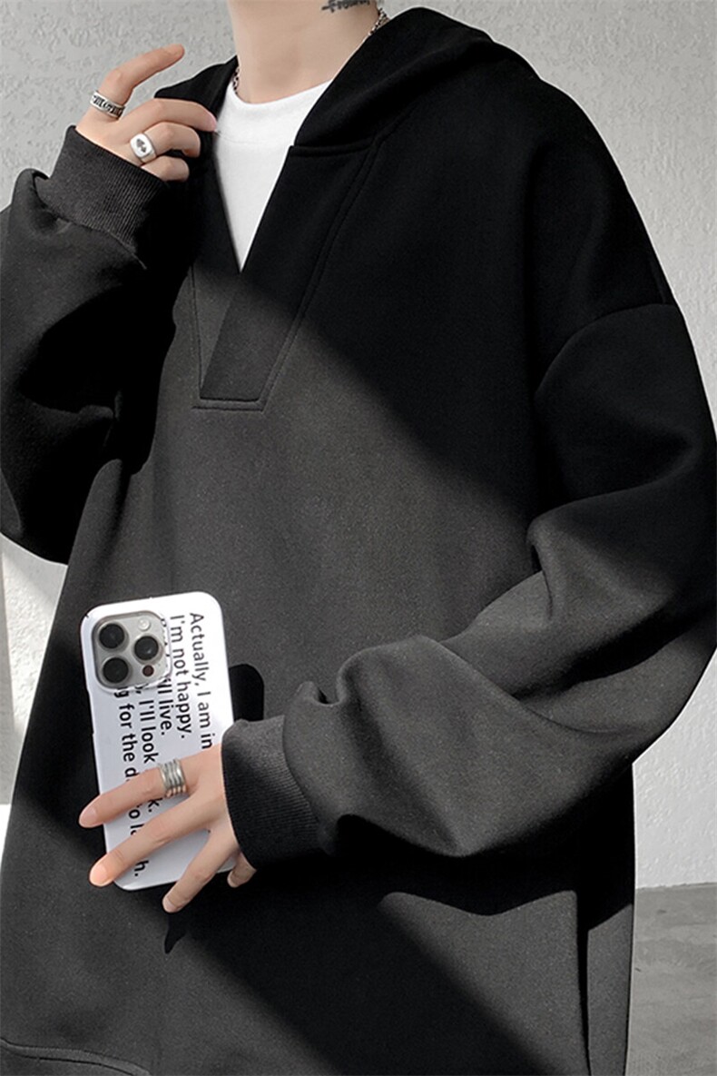 8XL-M叠穿假两件卫衣重磅连帽V领拼接套头衫宽松大码外套WY006P65,男装卫衣,电商B312