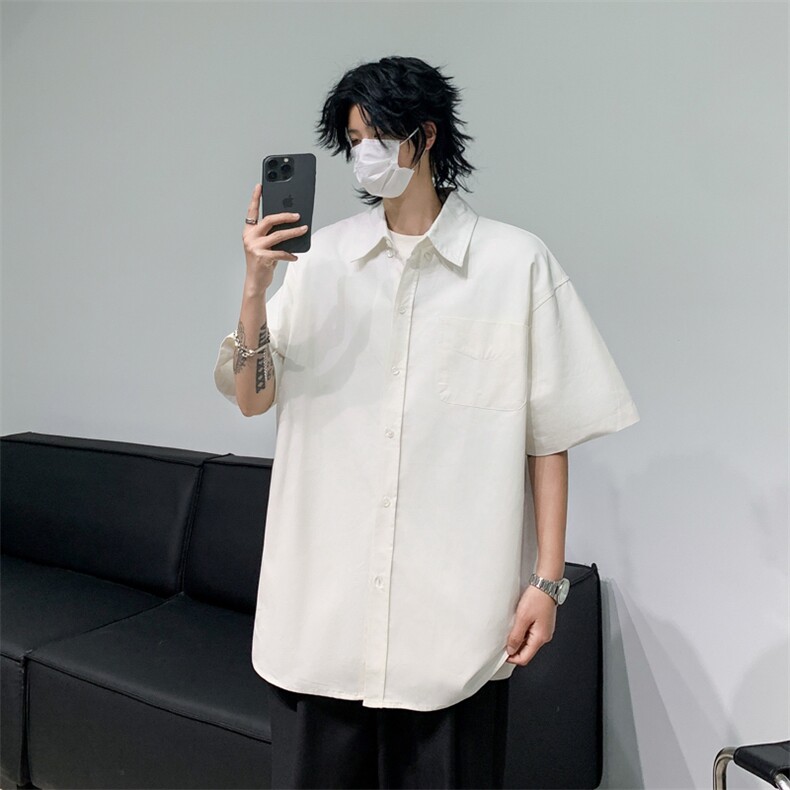 港风夏款男短袖衬衫纯色宽松五分袖衬衣CS430 P33图片