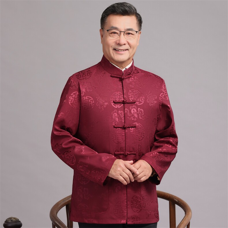 常货中老年风唐装外套男春秋中式复古盘扣汉服爸爸过生日外套，男装民族服装，钱塘723