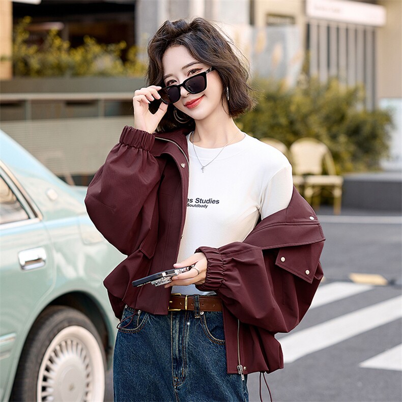 连帽工装风衣夹克外套女2025春季宽松休闲秋装上衣短款小个子外套,女装短外套,沁沁公主