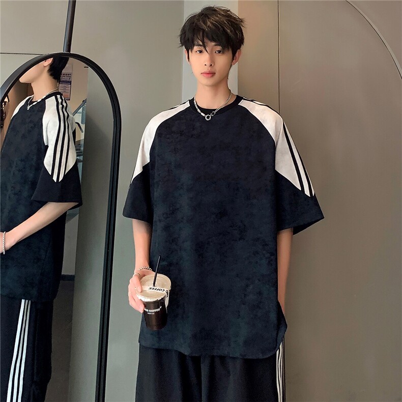 撞色拼接时尚潮牌高级百搭休闲男女同款街头短袖T恤T36-P35,男装T恤,电商C307