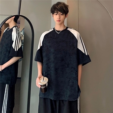 撞色拼接时尚潮牌高级百搭休闲男女同款街头短袖T恤T36-P35，男装T恤，电商C307