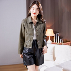 皮衣外套女2023年春季新款水洗皮机车服显瘦pu皮夹克韩版短外套潮，女装皮衣，江南女神