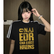 抖音得物高品质二开240克宽松纯棉美式潮牌三条杠织带短袖T恤，男装T恤，电商A486-1
