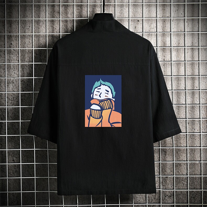 HF59042-P40风汉服男开衫外套七分袖道袍网格挂拍,男装民族服装,电商A040A