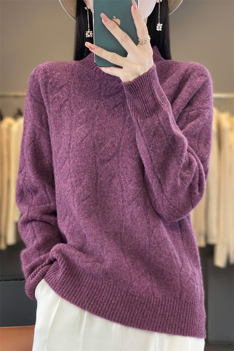 女士秋冬羊毛衫半高领羊毛简约保暖,女装羊毛衫,忠诺羊绒