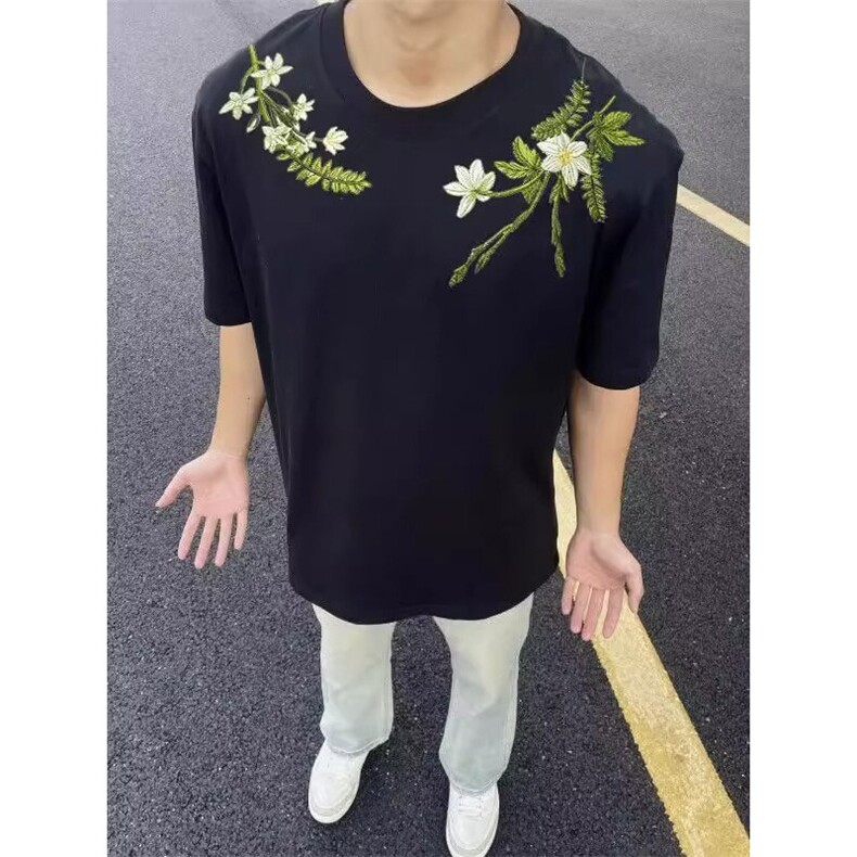 万针全刺绣工艺高品质260克纯棉双纱美式宽松百搭短袖T恤特P33,男装T恤,电商A486-1