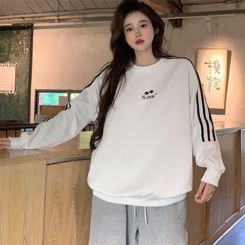 EE086-P65卫衣男女情侣薄款2024潮设计感条纹圆领韩版上衣200斤,男装卫衣,星座911-3
