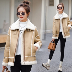 现货主推2024冬季新款山羊绒外套女加厚皮毛一体夹克宽松机车服，女装棉衣/棉服，霓裳依族