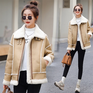 现货主推2024冬季新款山羊绒外套女加厚皮毛一体夹克宽松机车服图片
