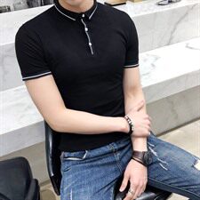 Polo衫棉2021年常规条纹潮青春流行短袖休闲修身型印花青少年，男装Polo衫，电商C301