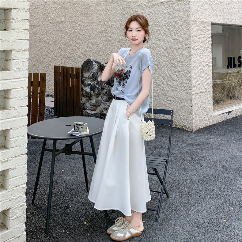 韩里韩气穿搭套装女2025夏季新款设计感休闲印花短袖半身裙两件套,女装套装/套裙,2C166