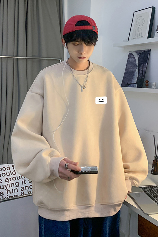 麂皮绒秋季新款青少年百搭宽松远动圆领卫衣JK23341特批36控59,男装卫衣,星座605(原A050)