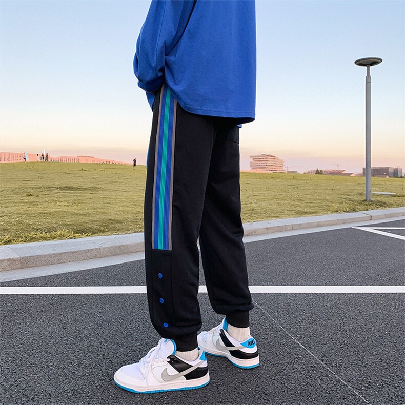 K3165-P50春装新款宽松中性男女情侣克侧边克莱因蓝织带休闲卫裤,男装休闲裤,电商A009A（原A058A）