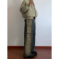 B221美式ins高街重工艺宽松做旧工装牛仔裤子LK23143-P80控108，男装牛仔裤，电商B221