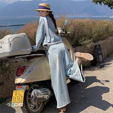 现货飘带花边牛仔上衣+花边阔腿裤两件套2C239-H59-P195-K288，女装套装/套裙，2C239
