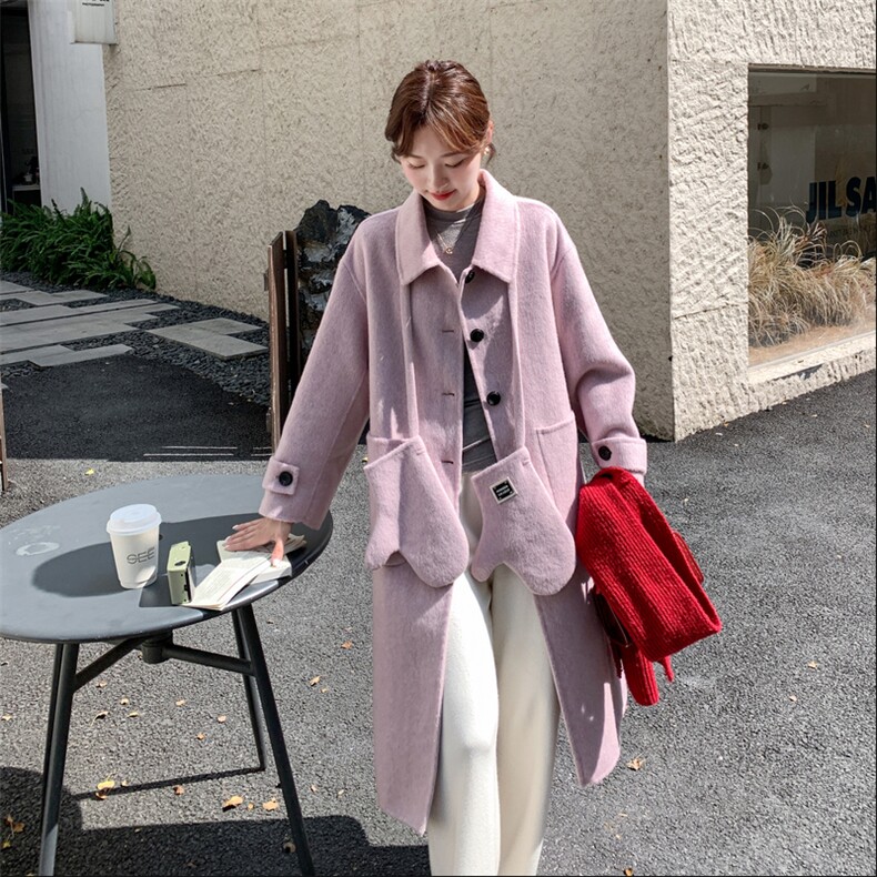 新款2B114P255K345秋冬时尚减龄配手套单排扣呢子外套女装,女装毛呢外套,2B114