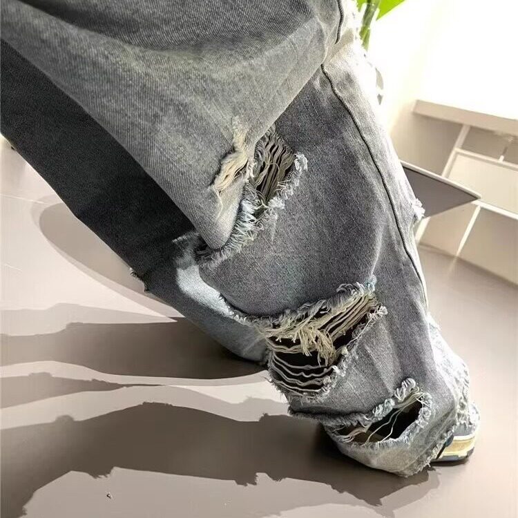 美式街头水洗做旧破洞牛仔裤男春秋直筒宽松高街风长裤子XX1611,男装牛仔裤,星座208-5