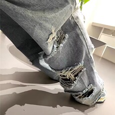 美式街头水洗做旧破洞牛仔裤男春秋直筒宽松高街风长裤子XX1611，男装牛仔裤，星座208-5