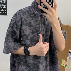 夏季港风花衬衫男短袖ins宽松cec慵懒风五分袖衬衣男潮流CS69-P30图片