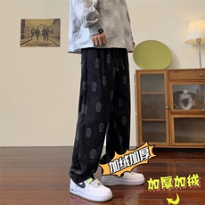 设计感小众灯芯绒裤子男秋冬加绒港风扎染宽松直筒情侣款休闲裤潮，男装休闲裤，星座302B-2