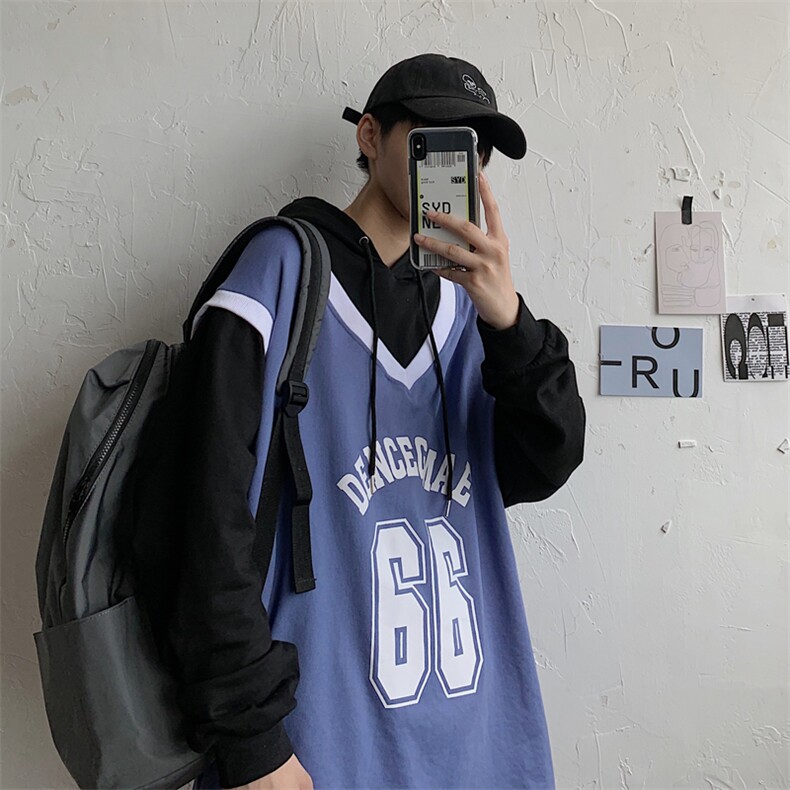 卫衣慵懒风春秋宽松bf韩版假两件上衣外套潮连帽XZ404-2-WY80图片
