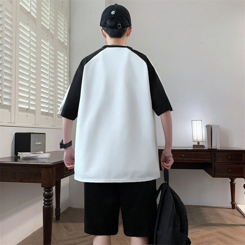 港风套装男休闲宽松冰丝青年圆领短袖T恤短裤两件套-JZ6209-P38,男装牛仔裤,星座310B-3